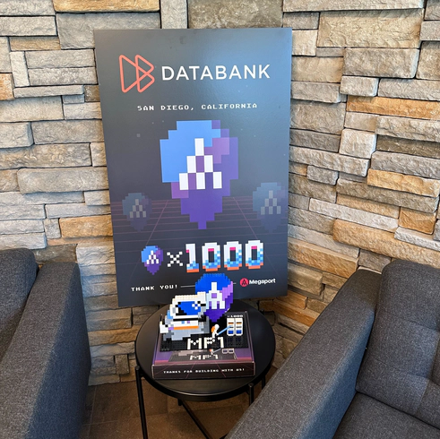 Some Megaport goodies on display in DataBank's SAN1 lobby. Some Megaport goodies on display in DataBank's SAN1 lobby.