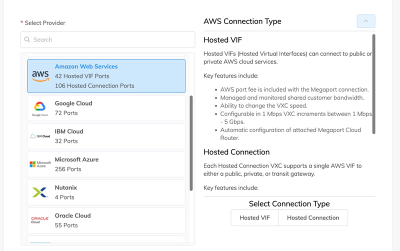 Tipo de conexión de AWS Tipo de conexión de AWS